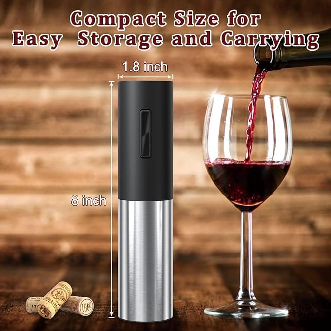 Electric Wine Opener Rechargeable, Automatic Wine Bottle Openers with Foil Cutter and USB Cable, Gift Wine Corkscrew for Home Kitchen Party Bar - Stainless Steel, One-click Button