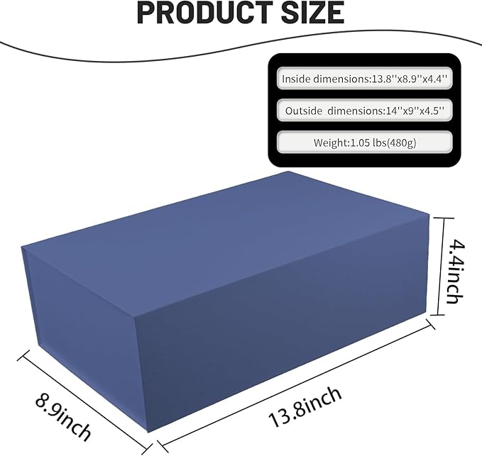 YINUOYOUJIA Blue Gift Boxes with Lid,14"x9"x4.5" Magnetic Gift Box with Ribbon,Cards and Envelopes for Presents,Great for Wedding,Birthdays,Crafting,Gift Packaging.