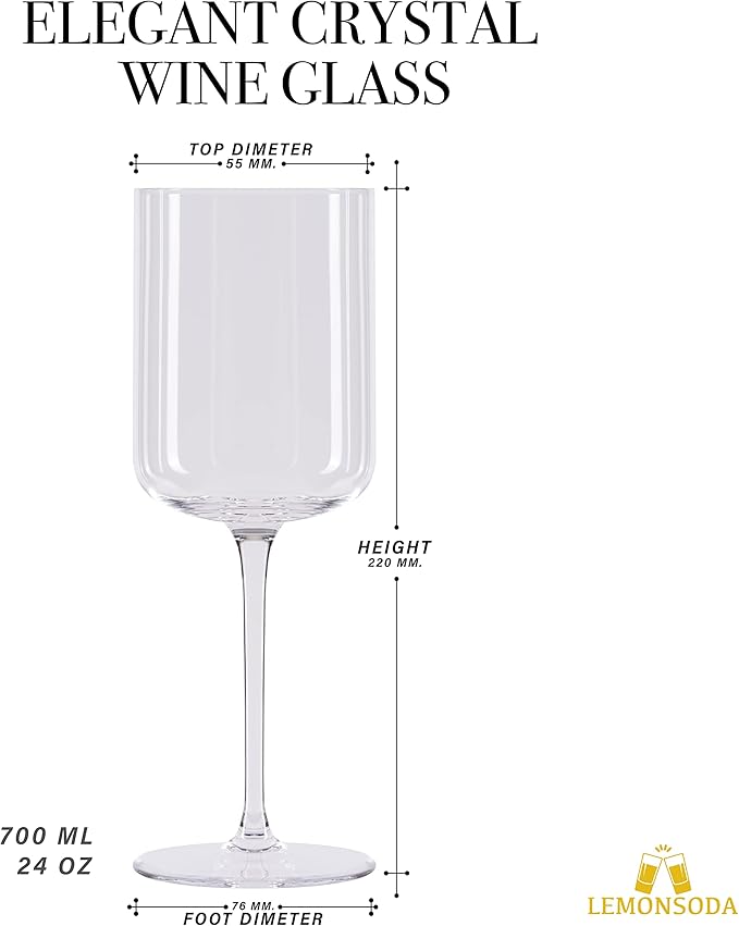 LEMONSODA Luxury Wine Glasses - Elegant Crystal Straight Edge Design - Enjoy Red or White Wine + Cocktails - 450ml (15oz) Lead-Free - Beautiful Housewarming Gift - Elegant Gift for Women (Set of 4)