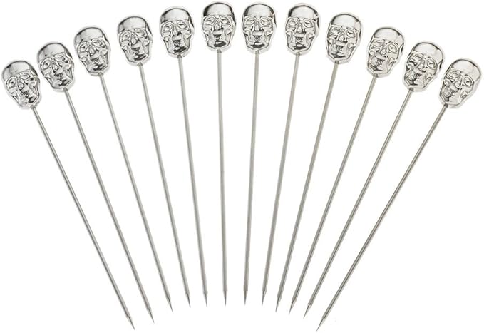 Barfly Cocktail Picks, Skull Top, Stainless