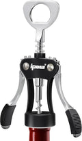 IPOW Wine Opener, Zinc Alloy Wine Bottle Opener, Wing Corkscrew Heavy Duty, Manual Multifunctional Cork Screw for Waiter, Black