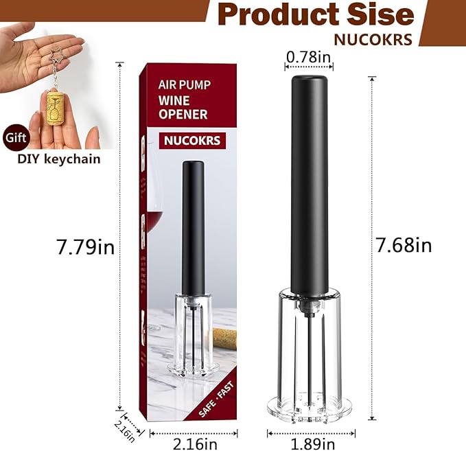 Wine Opener, NUCOKRS Effortlessly Air Pressure Corkscrew, Opens Bottles in 3-7 Pumps, No Electricity, Easy to Use, Gift for Wine Lovers