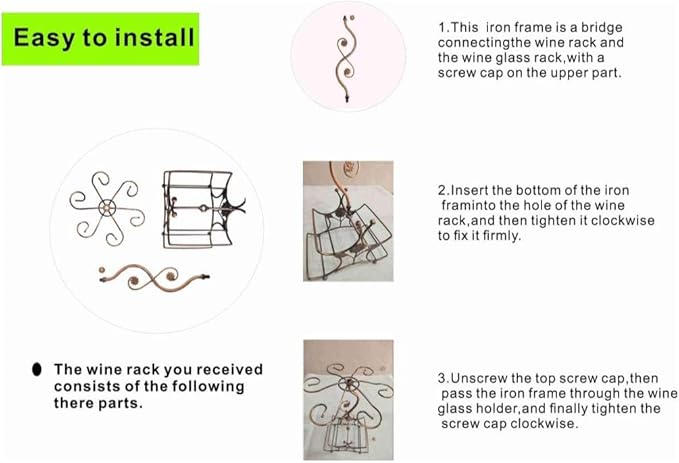 Wine Rack and Wine Glass Holder-Hold 4 Wine Bottles and 6 Glasses-Perfect for Home Kitchen Decor & Kitchen Storage Rack