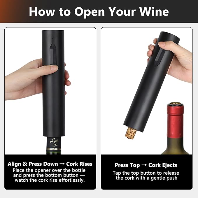 Electric Wine Opener – NUCOKRS Rechargeable Corkscrew with USB-C, One-Touch Automatic Cork Remover, Sleek Black Design Easy to Use for Home Kitchen Party Wedding Gifts
