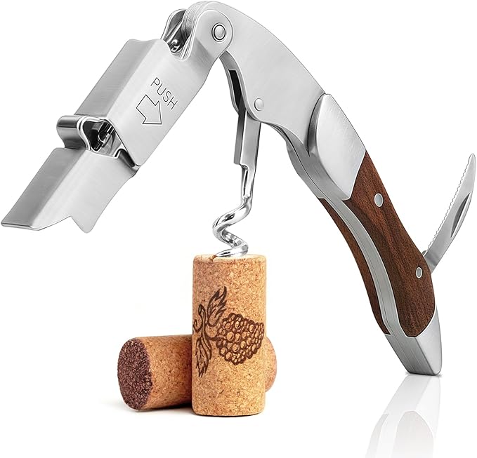 Waiter Corkscrews, Manual Wine Opener with Foil Cutter, Bottle Opener, All-in-One Stainless Steel Cap Remover Rosewood Handle, Waiters Friend, Wine Key for Sommelier, Bartender and Servers
