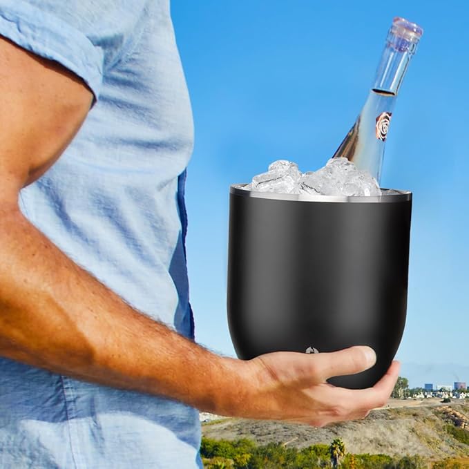 SNOWFOX Plus, Premium Vacuum Insulated Stainless Steel Ice Bucket with Lid/Scoop,Home Bar Accessories,Elegant Bartending Ice Buckets for Parties,Beautiful Outdoor Supplies,3L,Matte Black (Pack of 4)