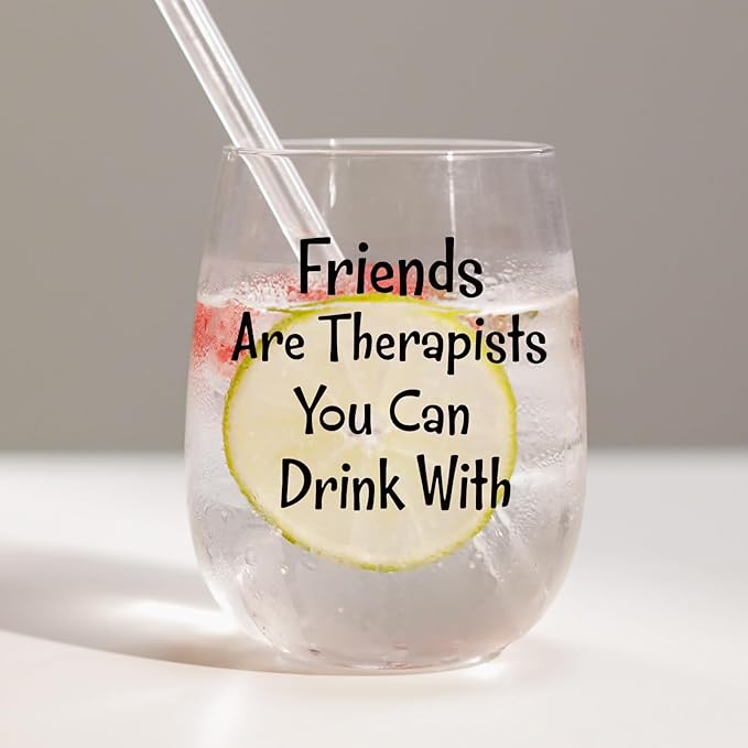 Funny Gifts for Women Friendship,Friends Are Therapists You Can Drink With,Sister,Friend Gifts for Women,Birthday,Christmas Gift 15 Oz Wine Glass