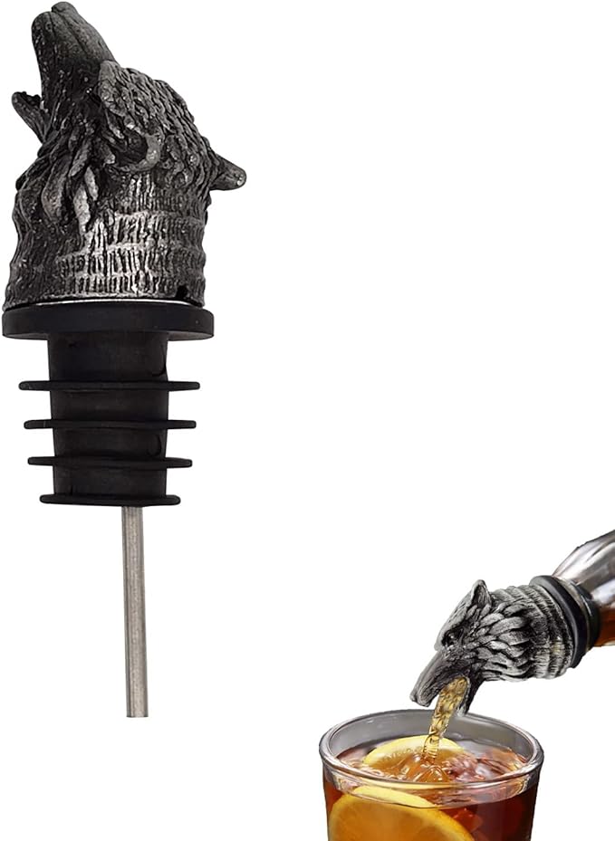 Wine Aerator Pourer, Stainless Steel Liqour Pourer with Bottle Stopper Retro Style Premium Wine Pourer Bottle Pour Spout Stopper (Wolf)