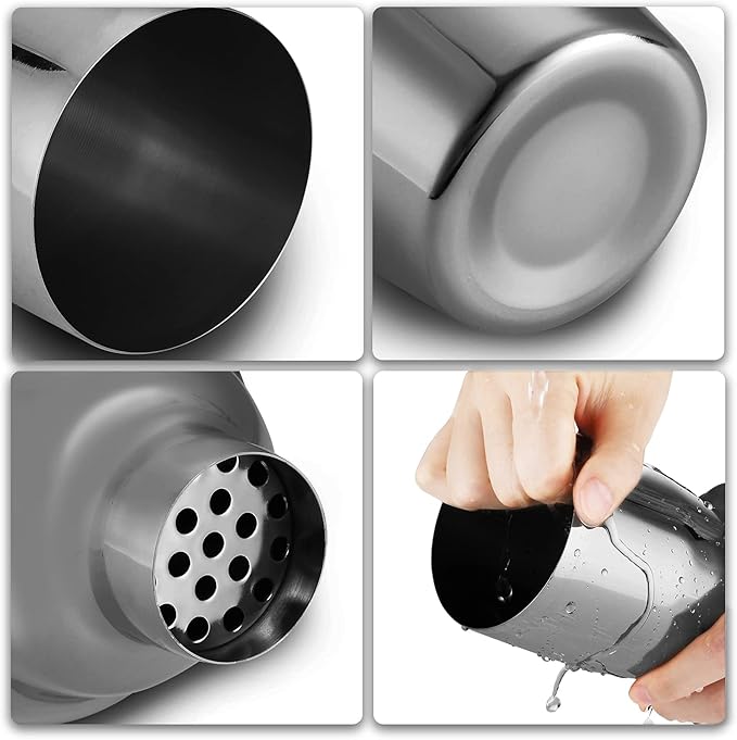 LUCKYGOOBO Cocktail Shaker with Double Measuring Jigger,18/8 Stainless Steel 24oz Martini Shaker Set,Drink Shaker Built-in Strainer,Bartender Kit. (Black)