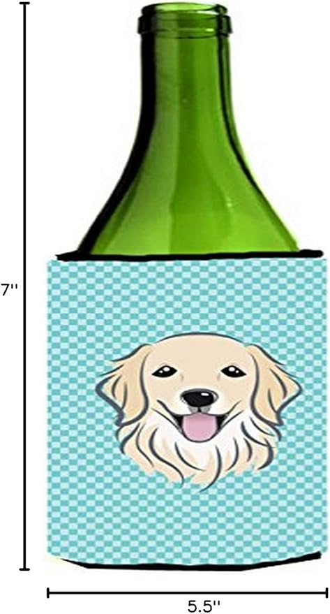 Caroline's Treasures BB1143LITERK Checkerboard Blue Golden Retriever Wine Bottle Hugger Bottle Cooler Sleeve Hugger Machine Washable Collapsible Insulator Beverage Insulated Holder