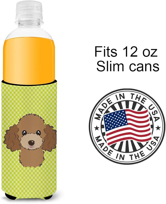 Checkerboard Lime Green Chocolate Poodle Ultra Beverage Insulators for slim cans