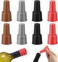 8Pcs Silicone Wine Stopper, Reusable Wine Bottle Stoppers for Champagne & Beer Bottles, Air Tight Seal to Keep Fresh, 4 Colors (Red/Brown/Gray/Black)