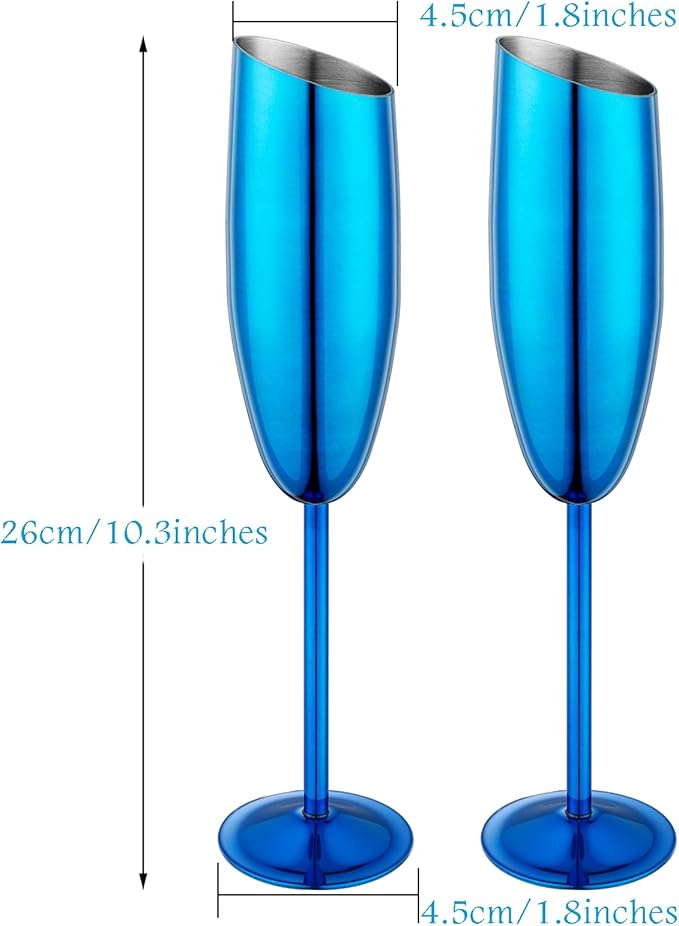 Champagne Flutes Set of 2, Premiumty Stainless Steel High Footed Champagne Glasses, 7oz Capacity,Unbreakable Slanted Champagne Glasses