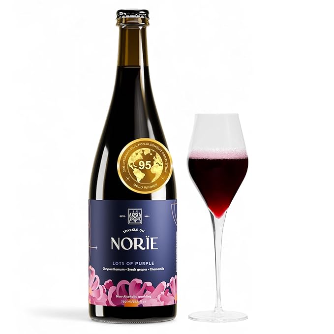 Norïe Lots of Purple – Award-Winning Non-Alcoholic Sparkling Blend with Syrah Grapes, Chamomile & Chrysanthemum – Floral & Elegant Non-Alcoholic Drink - Vegan, Gluten-Free, 750ml