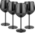 Lifecapido Stainless Steel Wine Glasses Set of 4, 18oz Stainless Steel Wine Goblets, Stemmed Metal Wine Glasses with Cup Brush for Party Office Anniversary, Great for Red White Wine (Grey Black)