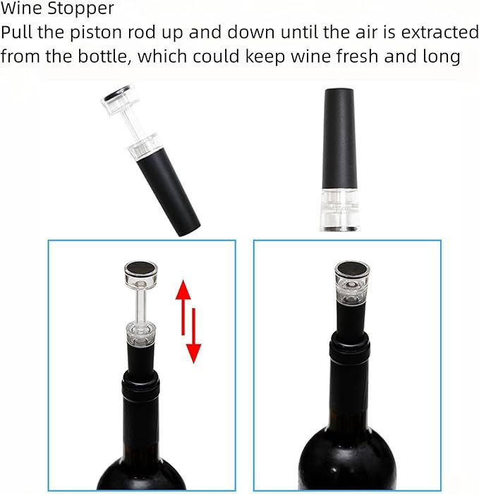 Electric Wine Bottle Opener Auto Wine Opener Cordless Wine Opener Rechargeable with Foil Cutter, Wine Pourer,Vacuum Stopper,USB C Charging Cable,Fathers Day Dad Gifts from Daughter Son(Black)