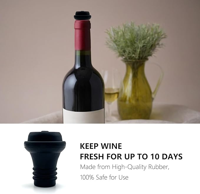 Wine Saver Vacuum Pump with 6 Stoppers, Wine Preserver for Red & White Wine, Air Removal Pump to Keep Wine Fresh, Anti-Oxidation Wine Sealer