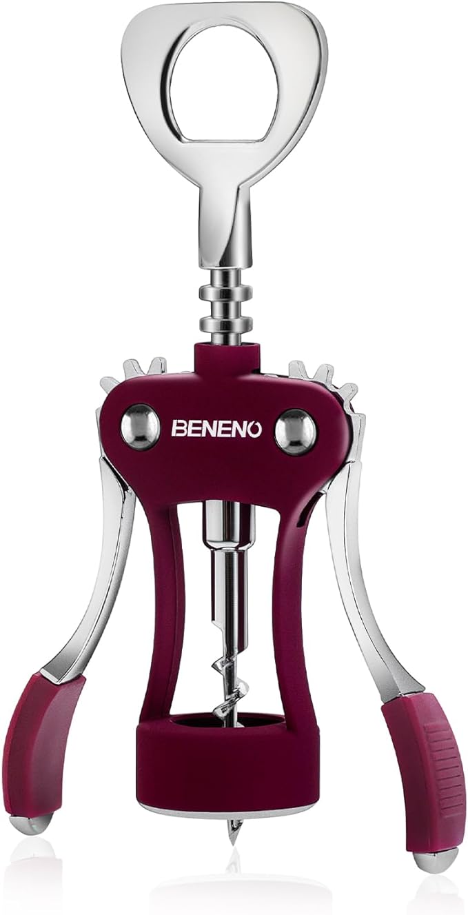 Beneno Wine Opener, Zinc Alloy Premium Wing Corkscrew with Multifunctional Bottles Opener, Sharp Wine Corkscrew with Ergonomic Non-Slip Wing Handle, Purple