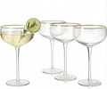 Gold Rim Coupe Glasses 11 oz, Set of 4 Classic Manhattan Glasses - Martini, Cocktails, Champagne, Wine & Water, Coupes Gilded Rimed, Crystal Stemmed, Short Stem Sets Perfect for Drinking Champagne