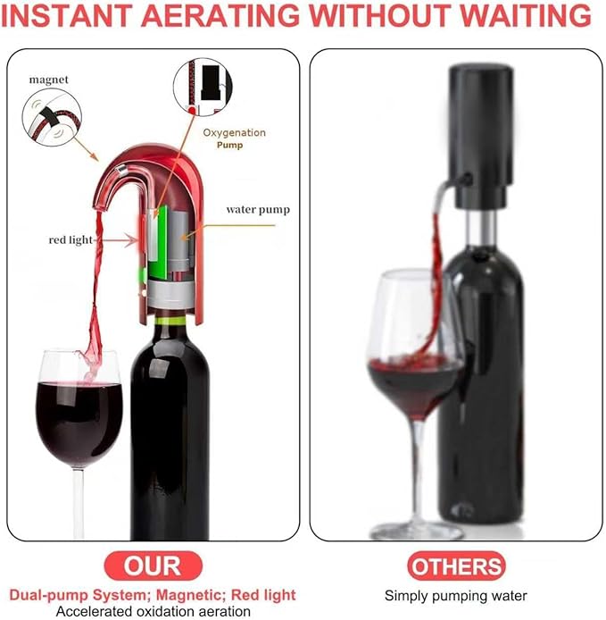 Electric Wine Aerator, Wine Dispenser, Aeration and Decanter Wine Pourer, Red White Wine Accessories Best Wine Gifts Fathers Day Gift for Men-Red