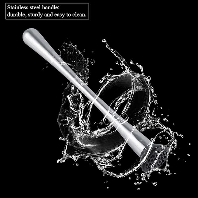 Long Handle Stainless Steel 29cm/11.42in Muddler Bar Tool Cocktail Muddler Fruit Mixer DIY Drink Wine Barware Tool, Silver
