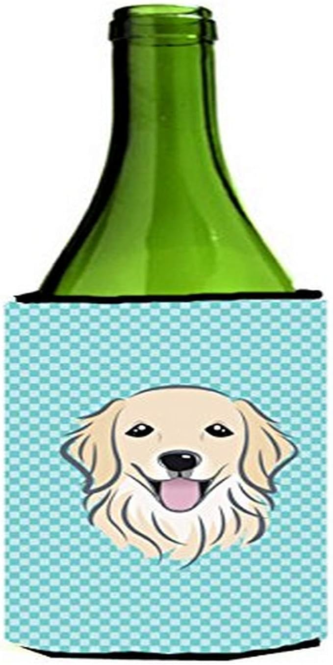 Caroline's Treasures BB1143LITERK Checkerboard Blue Golden Retriever Wine Bottle Hugger Bottle Cooler Sleeve Hugger Machine Washable Collapsible Insulator Beverage Insulated Holder
