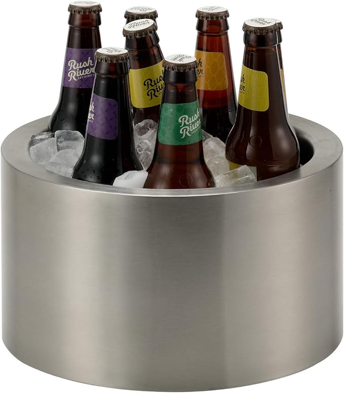 Service Ideas PT2BS Double Wall Party Tub, Beverage and Wine Chiller Ice Bucket, Round, Stainless Steel, 1.5 Gallon, Brushed Finish