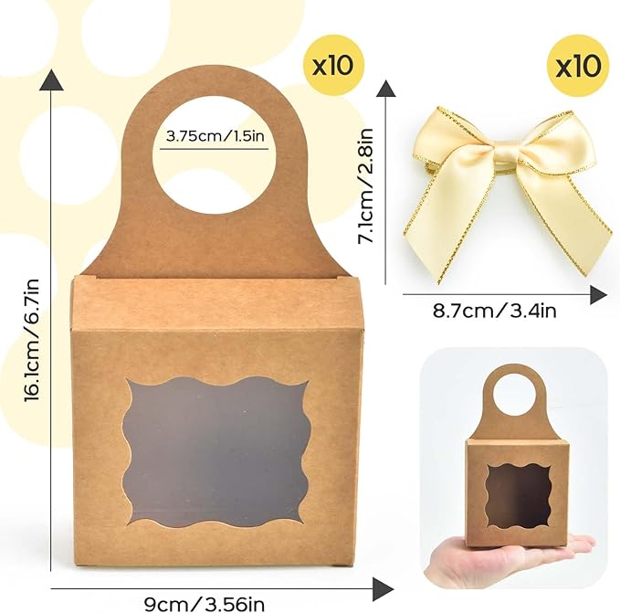 Sankoly 10 Pieces Wine Bottle Box with Window Paper Wine Gift Box with Bow Tie Mini Gift Boxes Bottle Hanger Favor Box for for Holding Candy Chocolate Cookies Mini Gift (Brown)