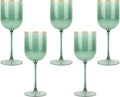 PLASTICPRO Green Wine Cup with Gold rim Plastic Wine Glasses Set of 5 Elegant Wine Goblets Hard Plastic Wine Cups on Stem 12 Ounce