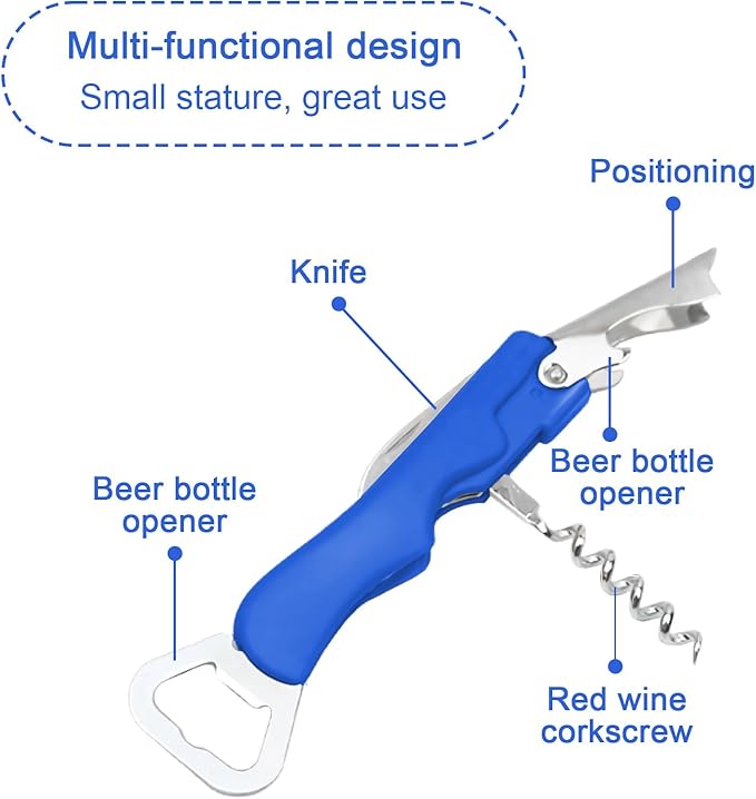 Stainless Steel Wine Key with Foil Cutter:Waiters Corkscrew Opener Beer Bottle Opener (Blue)