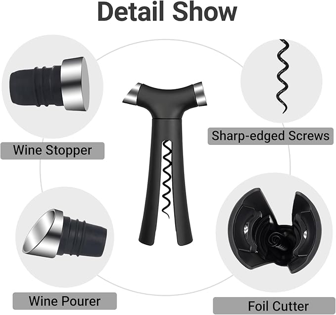 Multi-Function 4 in 1 Cork Screw Wine Bottle Opener set, FAMCHINAS Premium Wine Accessories with corkscrew, Bottle Stopper, Foil Cutter, Aerator Pourer, Thoughtful Gifts for Home, Bar & Kitchen Use