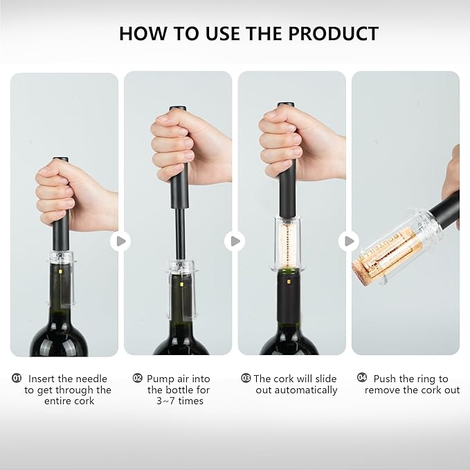 Wine Air Pressure Pump Bottle Opener Set With Two Wine Aerator Pourers,Simple Wine Pump Cork Remover Corkscrew,Efficient Corkscrew Bottle Opener, Perfect Wine Gift For Wine Lovers. (3)