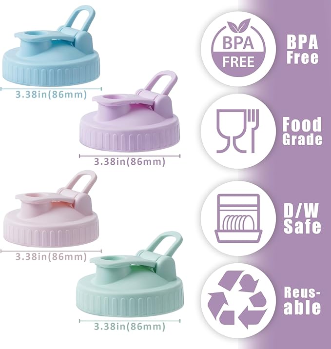 Wide-Mouth Mason Jar Pour Spout Lid - 4 Pack Colorful No Leak Mason Jar Pour Spout Lid, Mason Jar Drinking Lids with Flip Top Easy to Use, No Dripping, Easy to Clean Fit for Mason Jar Pitcher