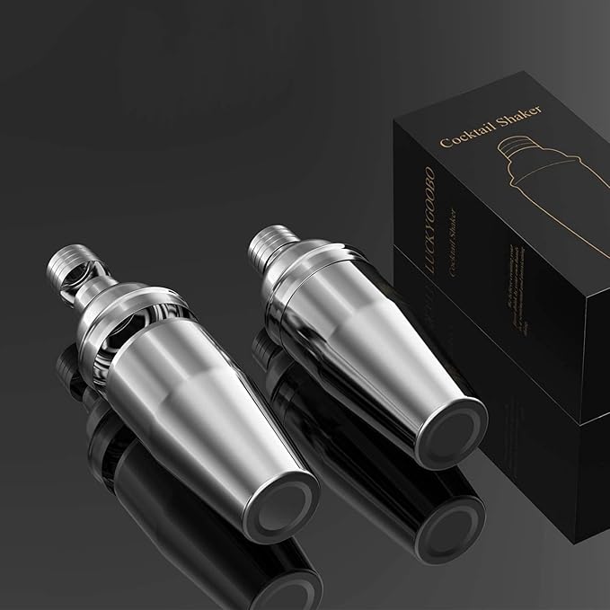 LUCKYGOOBO Cocktail Shaker with Double Measuring Jigger,Professional Stainless Steel 24oz Martini Shaker Set,Drink Built-In Strainer,Bartender Kit.