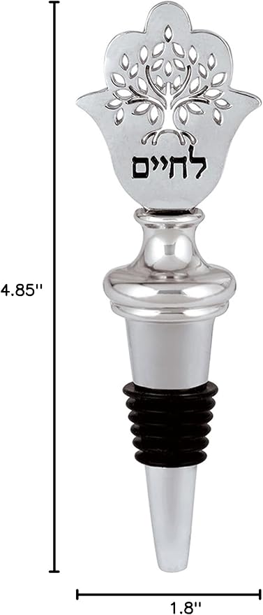 L'Chaim Chamsah Bottle Stopper Tree of Life Decorative Passover Seder Wine Bottle Topper Nickel Plated Shabbat Leakproof Bottle Sealer Airtight Rubber Ring Cork Vacuum Seal Bottle Stopper