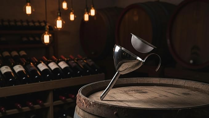 Cilio Stainless Steel Wine Decanting Funnel with Fine Mesh Filter – Silver Modern Wine Aerator Funnel for Sediment Removal & Smooth Pouring