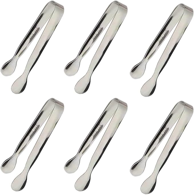 6PCS Ice Tongs Mini Sugar Tongs 4.25Inch Stainless Steel Kitchen Utensils Set,Small Serving Tong and Tiny Kitchen Tong for Appetizers,Tea Party, Coffee Bar, Desserts by Sunenlyst (Silver)