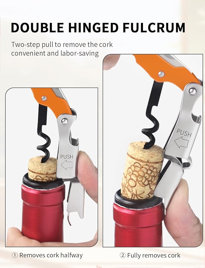 CORKAS Wine Key - Professional Handcrafted Heavy Duty Waiter Corkscrew, Compact Wine Opener with Double Hinged, Foil Cutter and Bottle Opener, Gifts for Servers, Sommelier, Bartenders - Orange