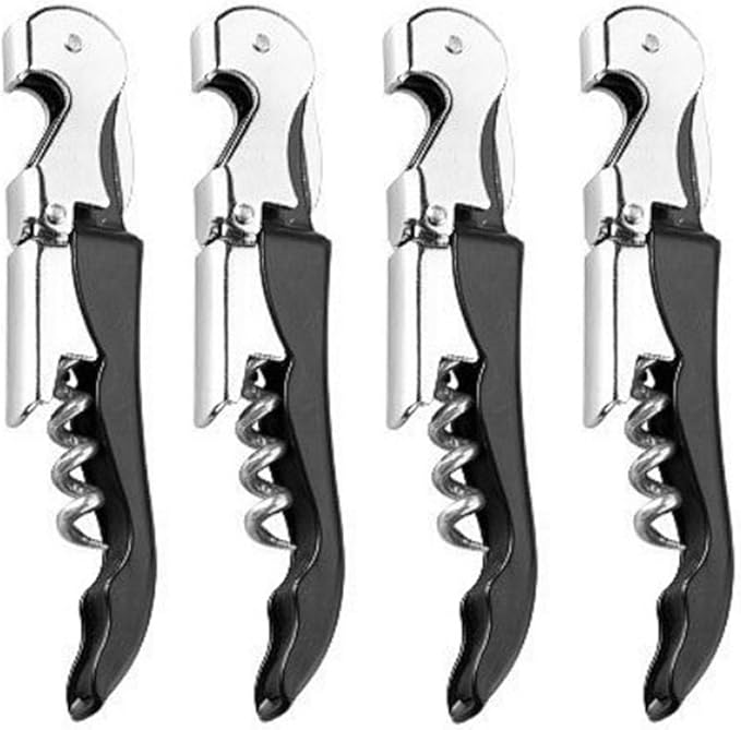 4-Pack Waiter Corkscrew Stainless Steel Travel Wine Opener Manual Professional Wine Key for Servers Black Travel Wing Wine Corkscrew with Foil Cutter