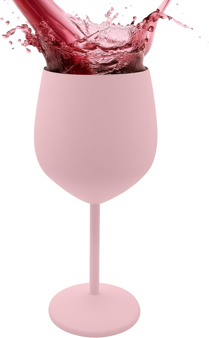 K&K Home Pink Stainless Steel Unbreakable Wine Glasses - 18 oz - Set of 2 Colored, Stemmed Metal Wine Glasses Perfect for Outdoors, Weddings, and Parties (Pink, Set of 2)