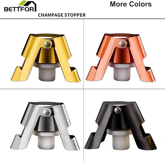 Champagne Stoppers with Stainless Steel Champagne Saver with Food Grade Silicone Leak proof Keep Fresh Suitable for Champagne, Cava, Prosecco and Sparkling (Black, 4 Pack)