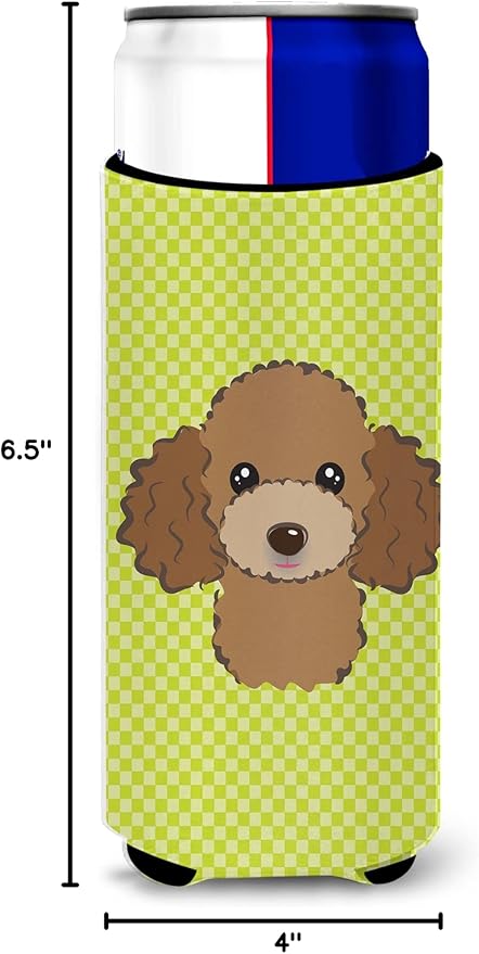 Checkerboard Lime Green Chocolate Poodle Ultra Beverage Insulators for slim cans