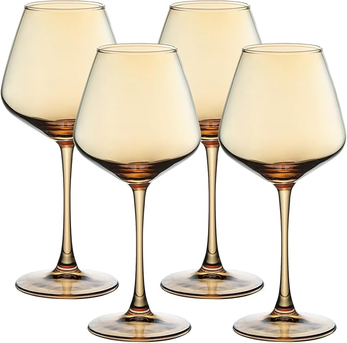 Wine Glasses 15.5oz Amber Wine Glasses Set of 4 Burgundy Wine Glasses for Wine Tasting, Wedding Gift, Anniversary, Christmas, Birthday