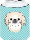 Caroline's Treasures BB1159CC Checkerboard Blue Pekingese Can or Bottle Hugger Cooler Washable Drink Sleeve Collapsible Beverage Insulated Holder, Can Hugger, Multicolor