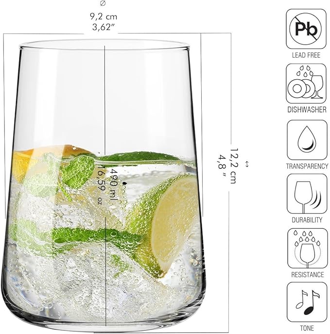Krosno Infinity Drinking Glasses Set of 6 – 16.6 oz Water Juice Glasses, Modern Tapered Tumblers, Lead-Free Glassware, Clear Everyday Drinkware, Dishwasher Safe, Made in Europe