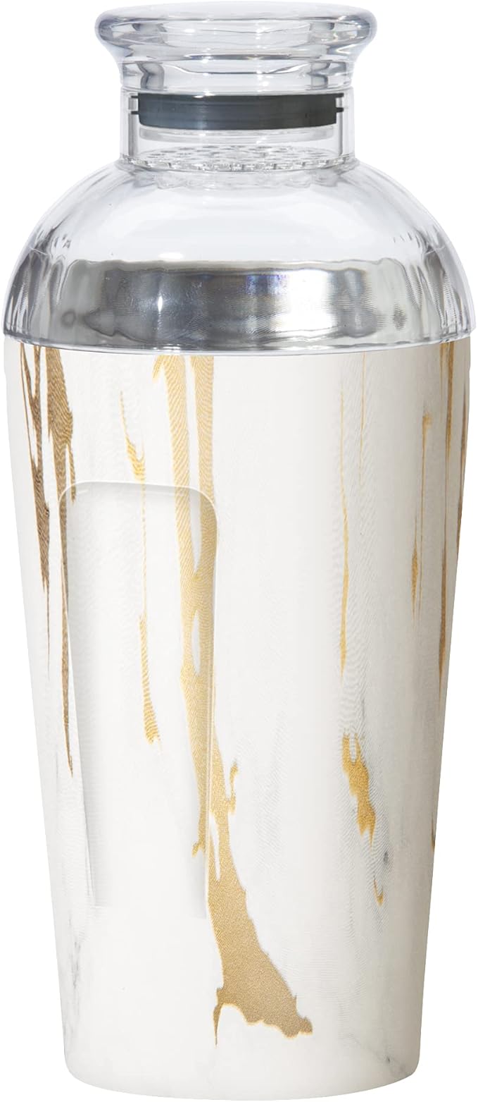OGGI Groove Insulated Cocktail Shaker-17oz Double Wall Vacuum Insulated Stainless Steel, Tritan Lid has Built In Strainer, Ideal Cocktail Mixer, Martini Shaker, Margarita Shaker, Gold Marble