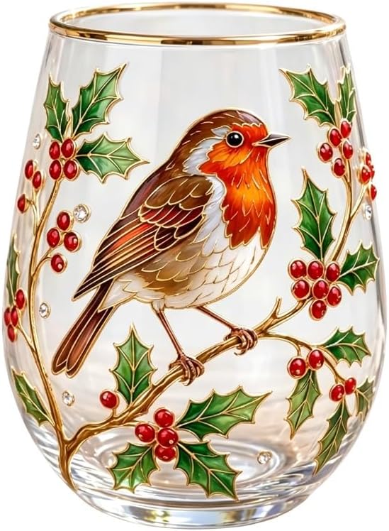 2026 Garden Hummingbird Morning Bliss Glass Tea Cup, Elegant Gold Rimmed Glassware with 14 Oz, Clear Cup for Loose Leaf, Nature Art Decorative Tumbler Gift for Women Mom Wife(Robin)