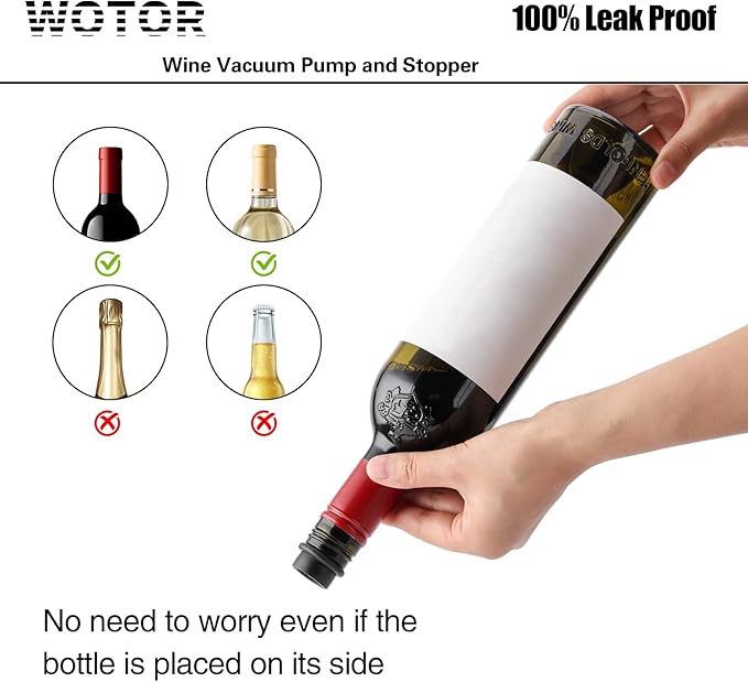 WOTOR Wine Stoppers Vacuum, Wine Saver, Wine Pump Vacuum Stoppers, Wine Preserver, Reusable Bottle Sealer Keeps Wine Fresh (Black, 8 Pieces)