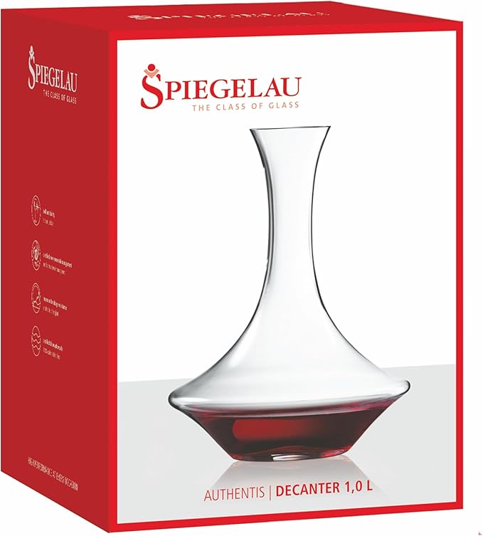 Spiegelau Authentis Crystal Wine Decanter, Modern Carafe for Red and White Wine, Elegant Glass Pitcher for Wedding Gifts, Housewarming, Home Bar Accessories, 35.3 oz (1 Liter), Set of 1
