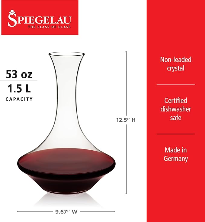 Spiegelau Authentis Crystal Wine Decanter, Modern Carafe for Red and White Wine, Elegant Glass Pitcher for Wedding Gifts, Housewarming, Home Bar Accessories, 53 oz (1.5 Liters), Set of 1